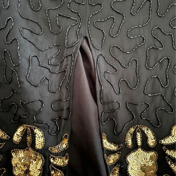 Fabulous Vintage 80s Slinky 100% Silk Black Sequined Skirt w/ Gold Border - Picture 7 of 7